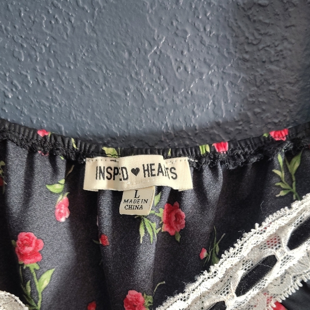 Inspired Hearts Black Slip Dress with Pink Floral Print - Picture 3 of 10
